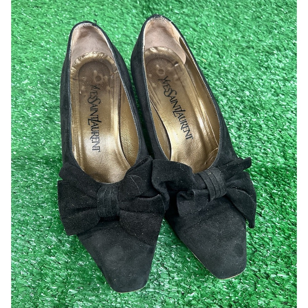 Vintage Yves Saint Laurent SZ 5.5 Black Suede Bow Pumps EU 35.5